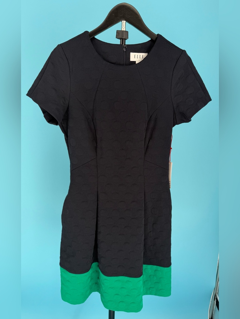 ELLE Black and Green Short Sleeve Textured Tunic Dress (Size S) NWT